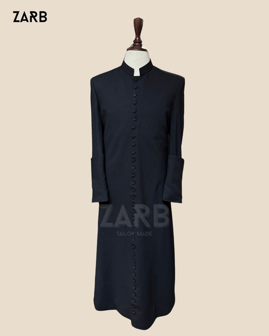 Black Roman Cassock – Custom Tailored Wool Blend Clergy Robe | Catholic & Anglican Vestment | Bespoke Tailored ZARB Officials