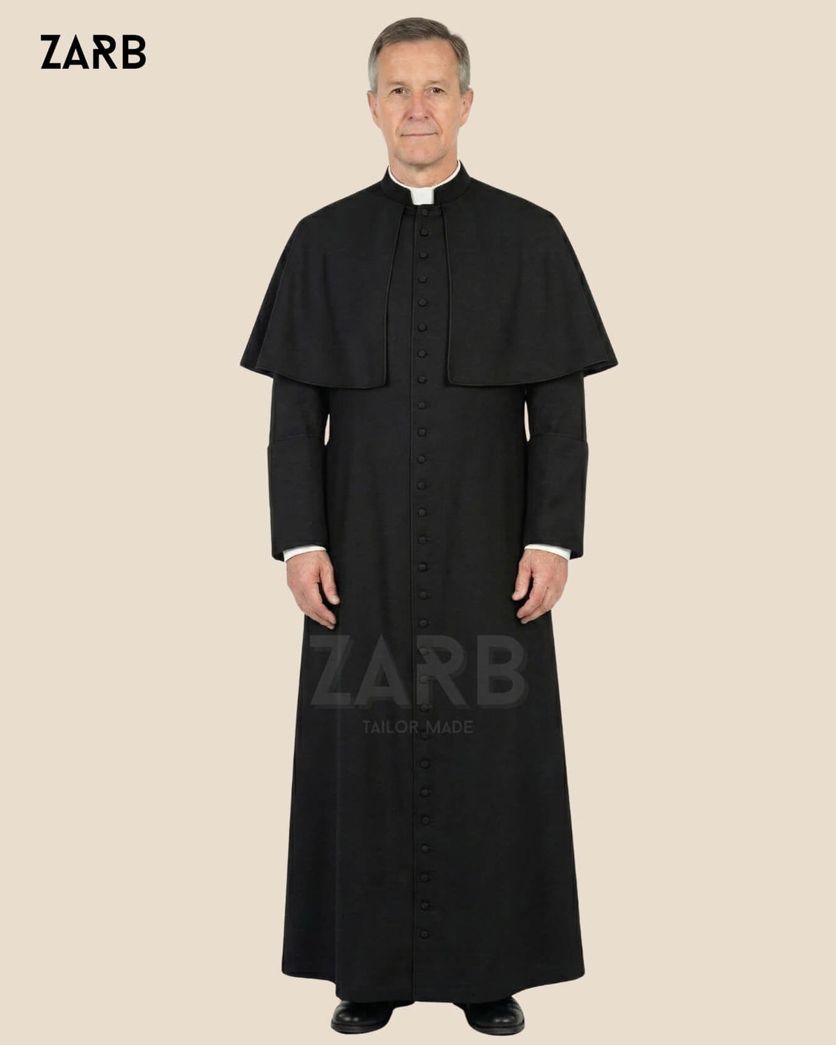 Black Roman Cassock with Pellegrina | Bespoke Priest Soutane Noire | Bespoke Tailored ZARB Officials