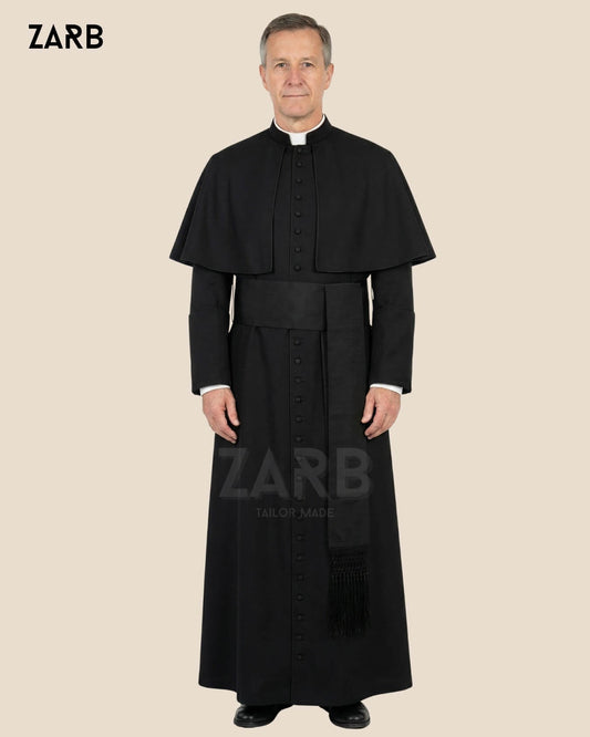 Black Roman Cassock with Pellegrina | Bespoke Priest Soutane Noire | Bespoke Tailored ZARB Officials