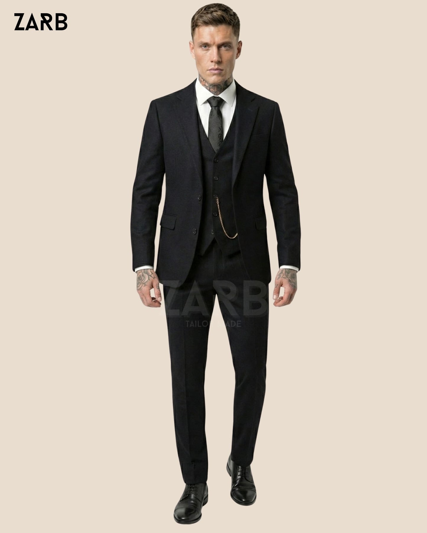 Black Wool 1920s Style 3 Piece Suit with Long Coat – Vintage Formal Overcoat Outfit | Bespoke Tailored ZARB Officials