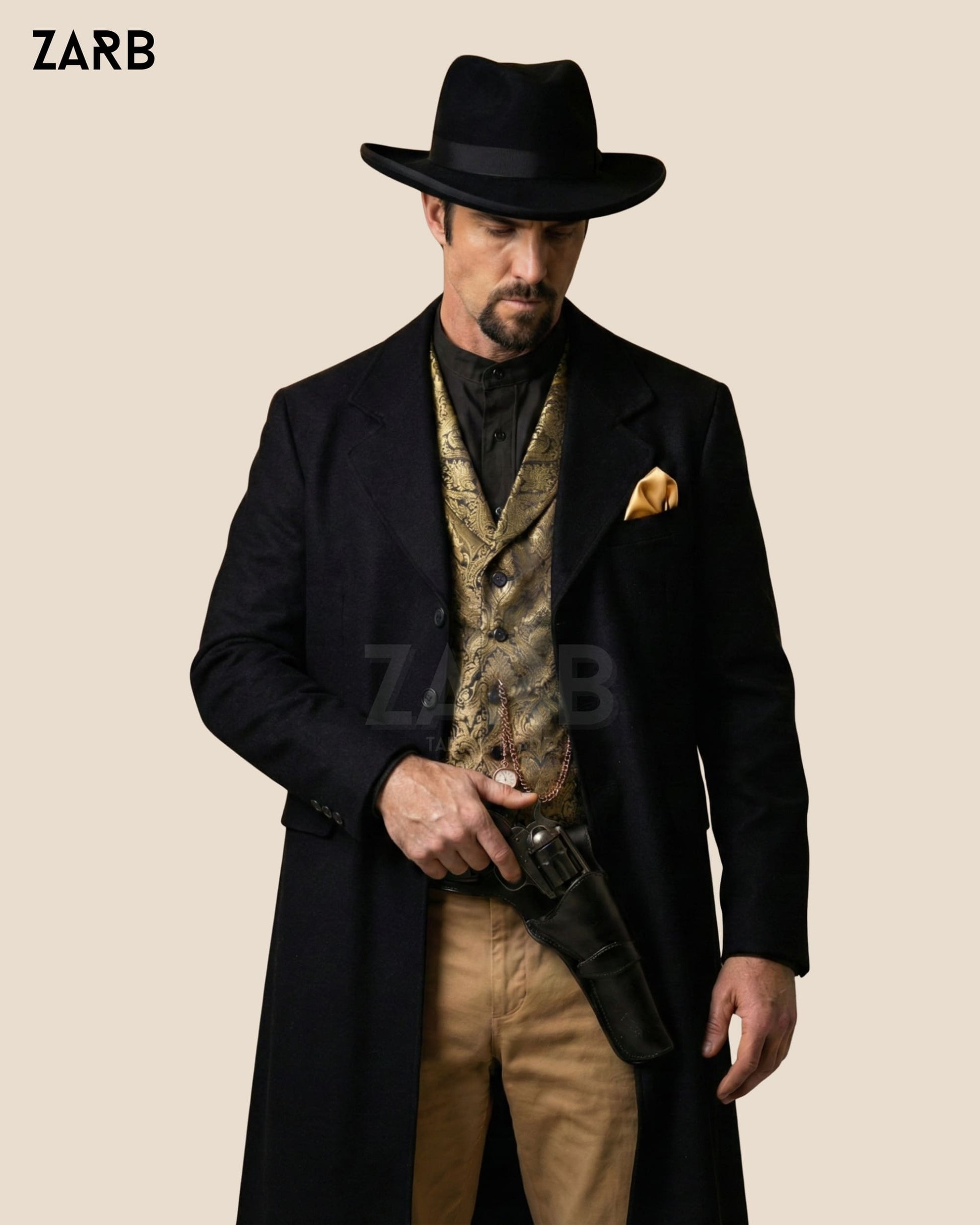 Black Wool Rifle Coat for Men – Old West Tombstone Long Duster Coat | Bespoke Tailored ZARB Officials