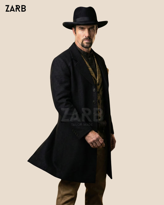 Black Wool Rifle Coat for Men – Old West Tombstone Long Duster Coat | Bespoke Tailored ZARB Officials