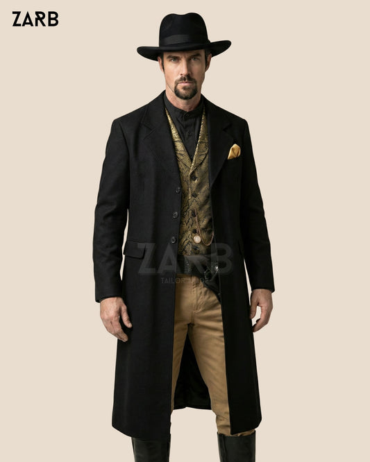 Black Wool Rifle Coat for Men – Old West Tombstone Long Duster Coat | Bespoke Tailored ZARB Officials