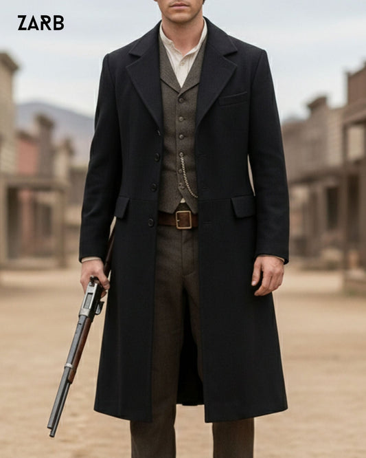 Black Wool Rifle Coat – Tombstone Old West Frock Coat for Men | Bespoke Tailored ZARB Officials