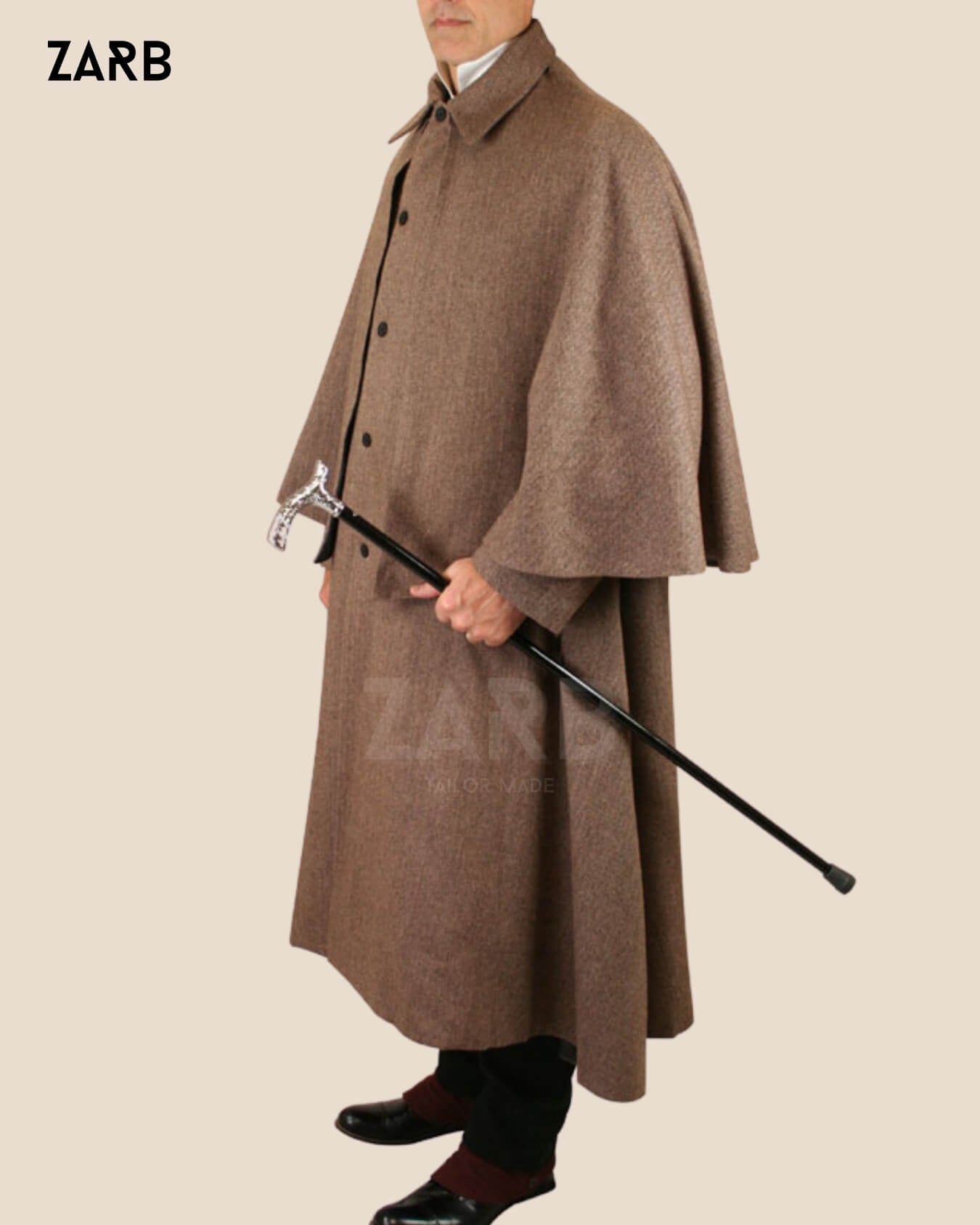 Brown Inverness Cape Coat – Sherlock Holmes Victorian Cloak | Bespoke Tailored ZARB Officials