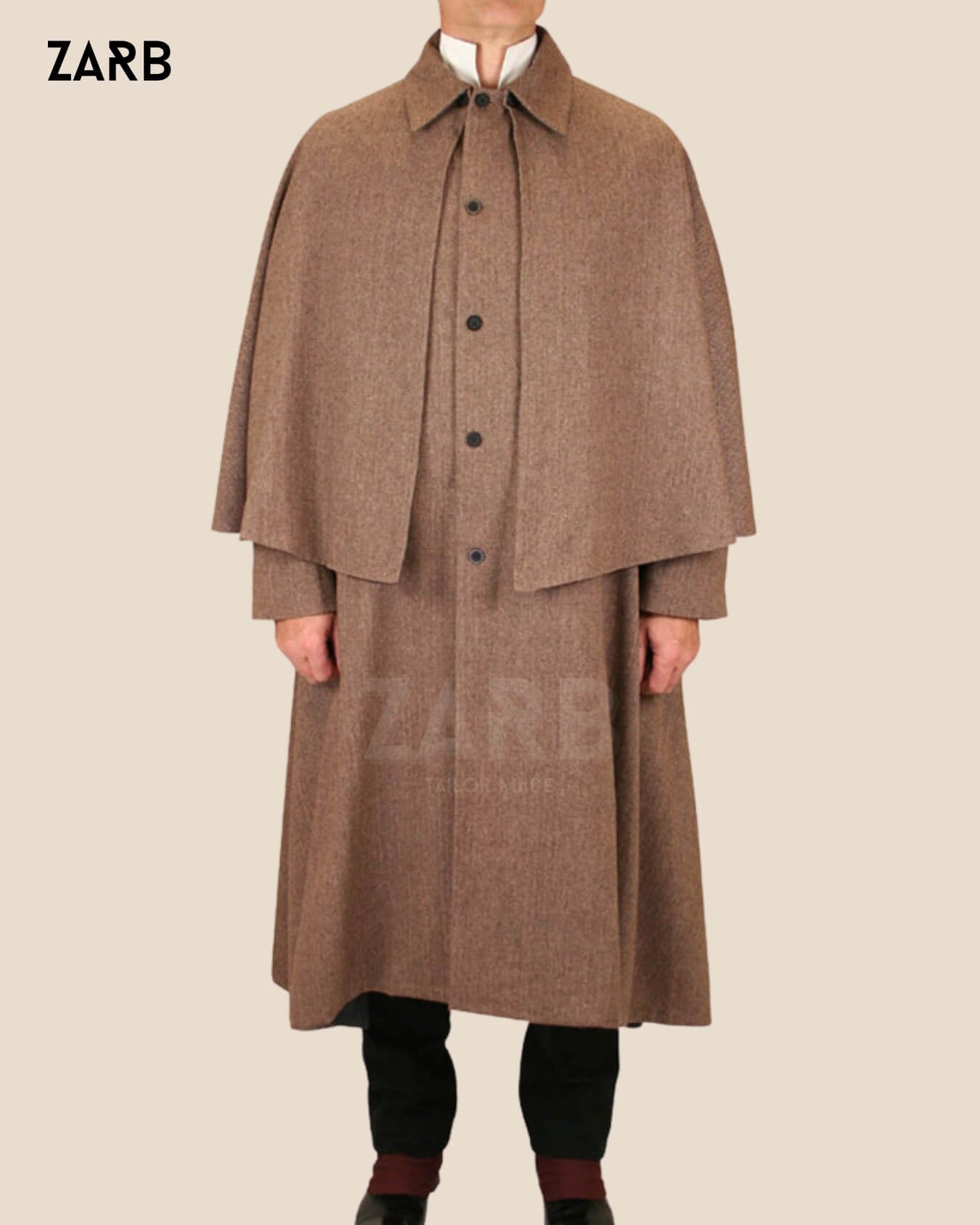 Brown Inverness Cape Coat – Sherlock Holmes Victorian Cloak | Bespoke Tailored ZARB Officials