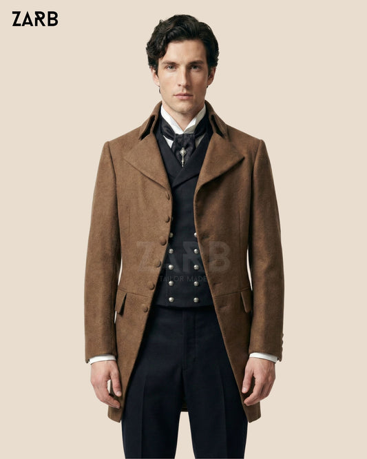 Brown Regency Tailcoat for Men – Bridgerton Style Wool Frock Coat | Custom Tailored | Bespoke Tailored ZARB Officials