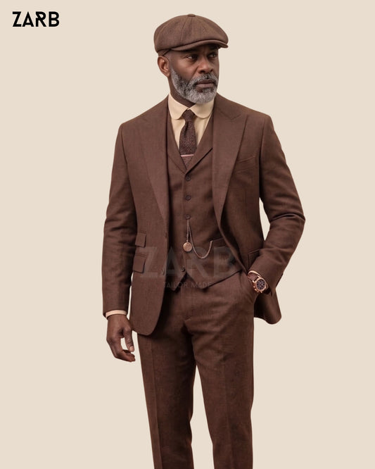 Brown Tweed 3 Piece Suit Men | Peaky Blinders Style | Custom Tailored | Bespoke Tailored ZARB Officials