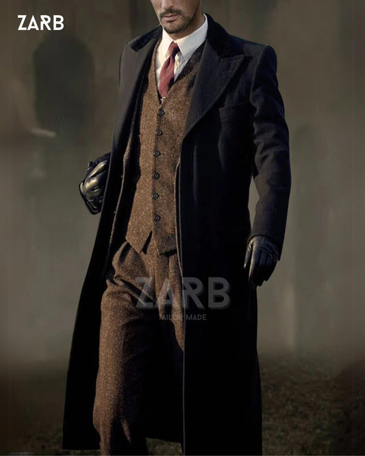 Brown Tweed 3 Piece Suit Men - Peaky Blinders Style Vintage Wedding Formal Wear | Bespoke Tailored ZARB Officials