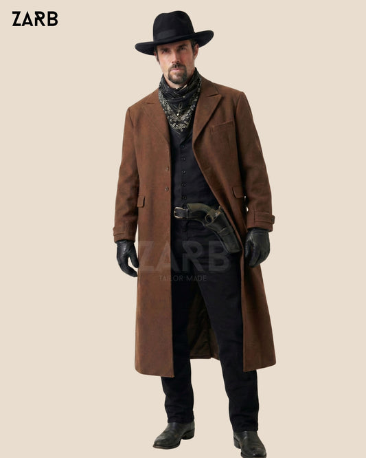 Brown Wool Rifle Coat for Men – Old West Tombstone Long Duster Coat | Bespoke Tailored ZARB Officials