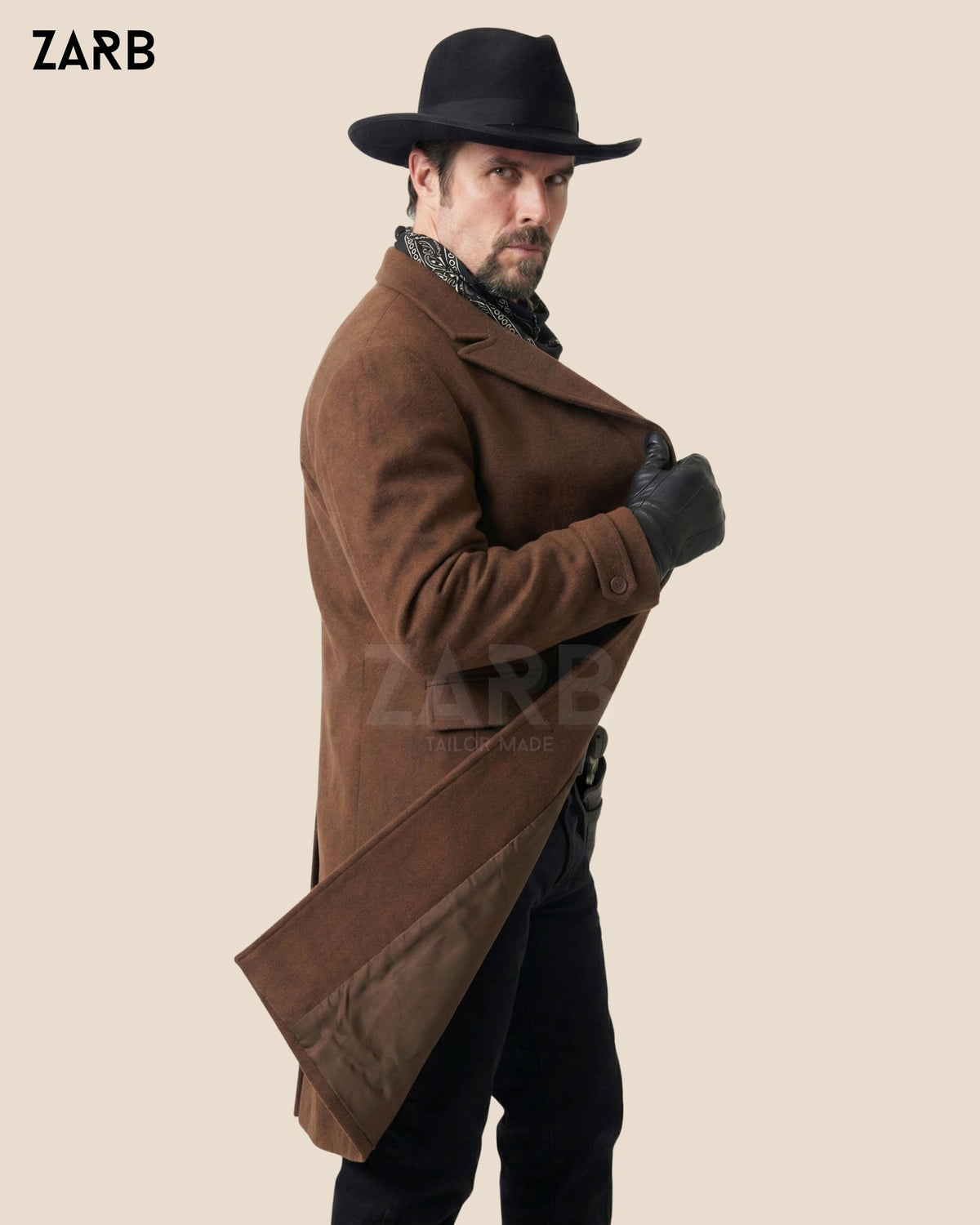 Brown Wool Rifle Coat for Men – Old West Tombstone Long Duster Coat | Bespoke Tailored ZARB Officials