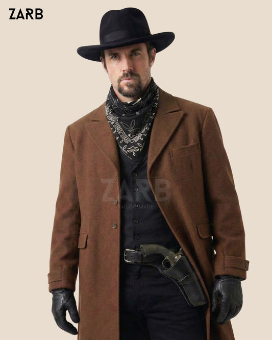 Brown Wool Rifle Coat for Men – Old West Tombstone Long Duster Coat | Bespoke Tailored ZARB Officials