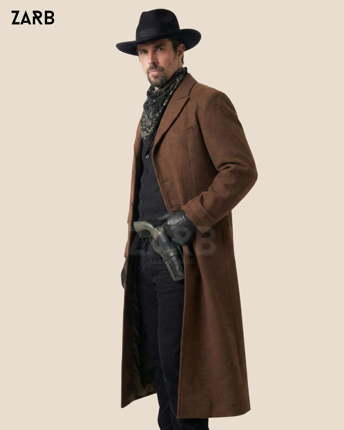 Brown Wool Rifle Coat for Men – Old West Tombstone Long Duster Coat | Bespoke Tailored ZARB Officials