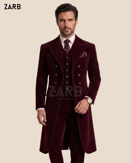 Burgundy Velvet Frock Coat | Victorian Gothic Suit | Zarb Custom Tailored | Bespoke Tailored ZARB Officials