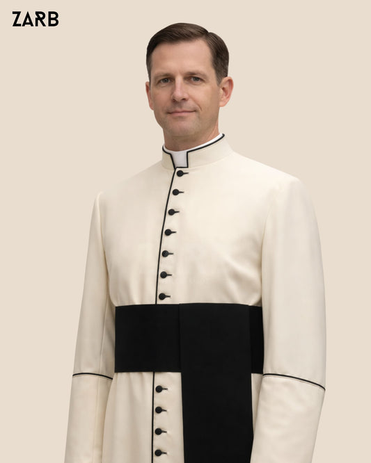 Cream Roman Cassock with Black Trim & Fascia | Custom Soutane | Bespoke Tailored ZARB Officials