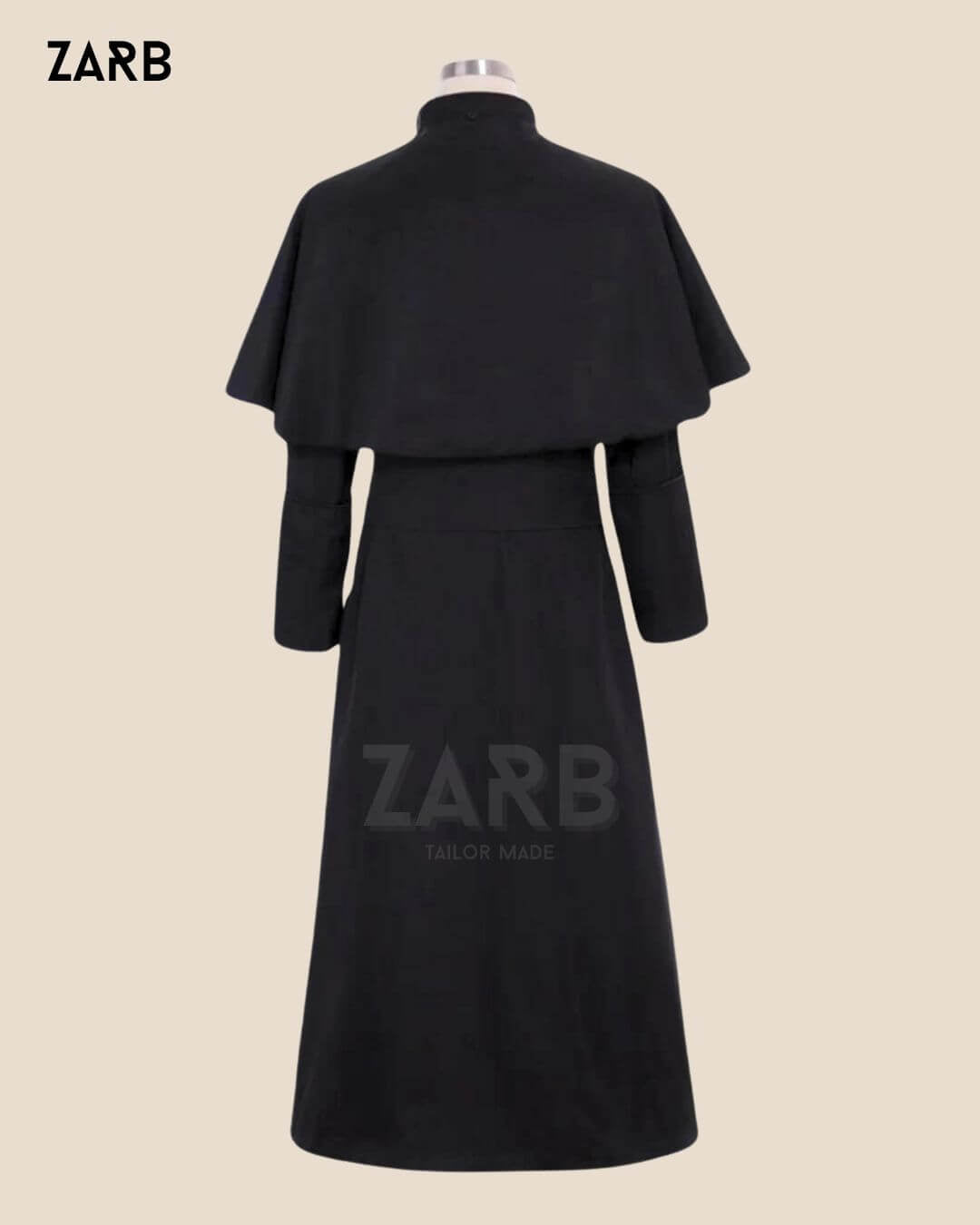 Custom Black Cassock with Cape Pellegrina | Roman Soutane Tailored by ZARB | Bespoke Tailored ZARB Officials