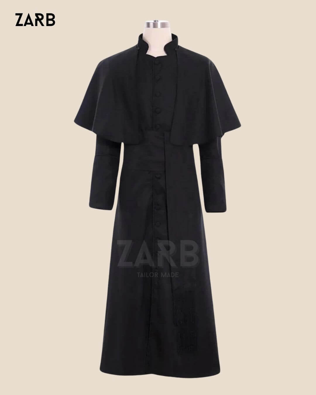 Custom Black Cassock with Cape Pellegrina | Roman Soutane Tailored by ZARB | Bespoke Tailored ZARB Officials