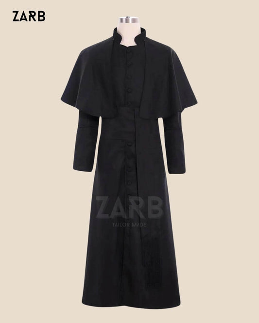 Custom Black Cassock with Cape Pellegrina | Roman Soutane Tailored by ZARB | Bespoke Tailored ZARB Officials