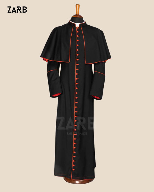 Custom Black Soutane Roman Cassock Red Trim - Made to Measure | Bespoke Tailored ZARB Officials