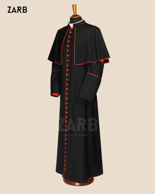 Custom Black Soutane Roman Cassock Red Trim - Made to Measure | Bespoke Tailored ZARB Officials
