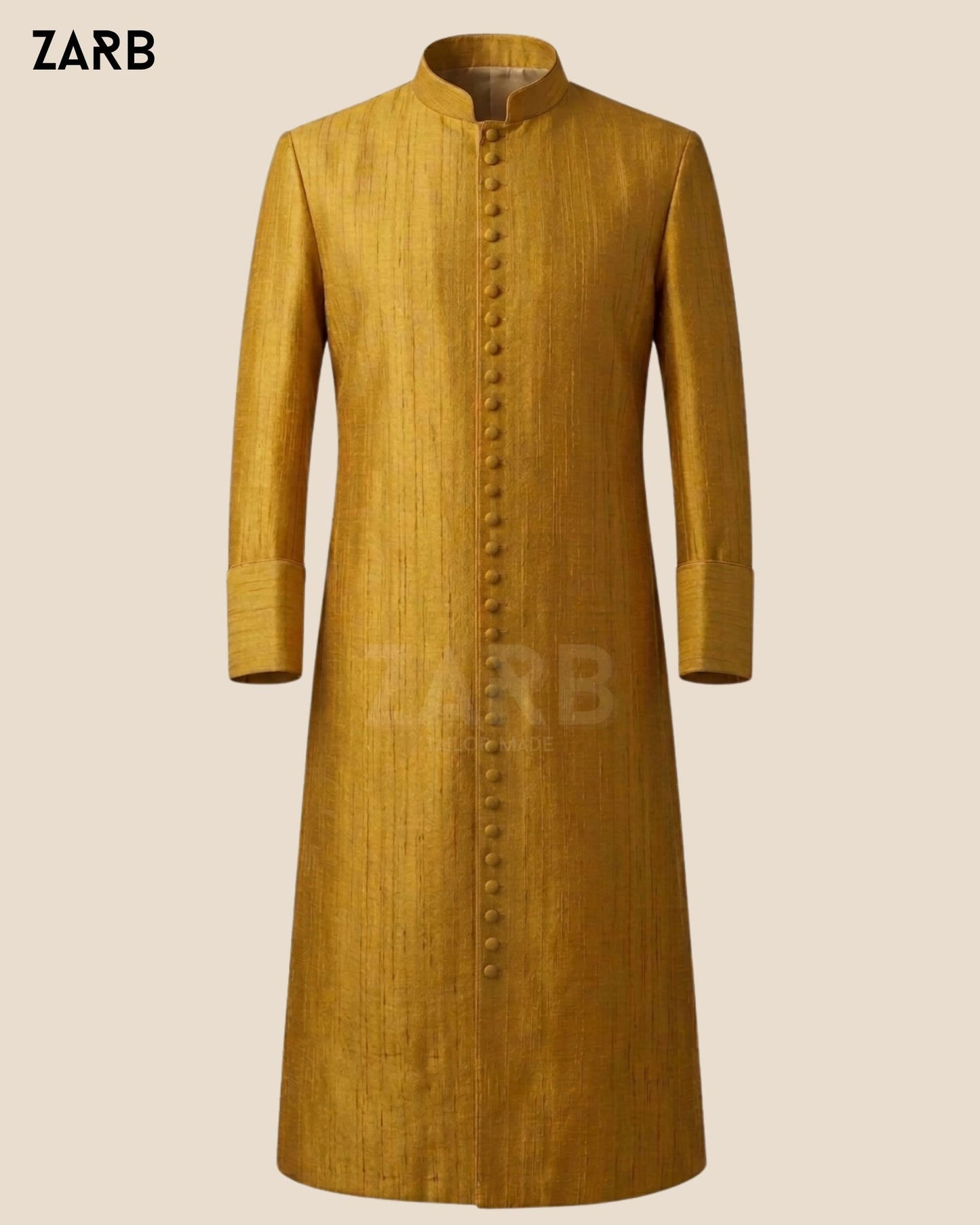 Gold Silk Cassock — Custom Tailored Raw Silk Clergy Robe | ZARB | Bespoke Tailored ZARB Officials