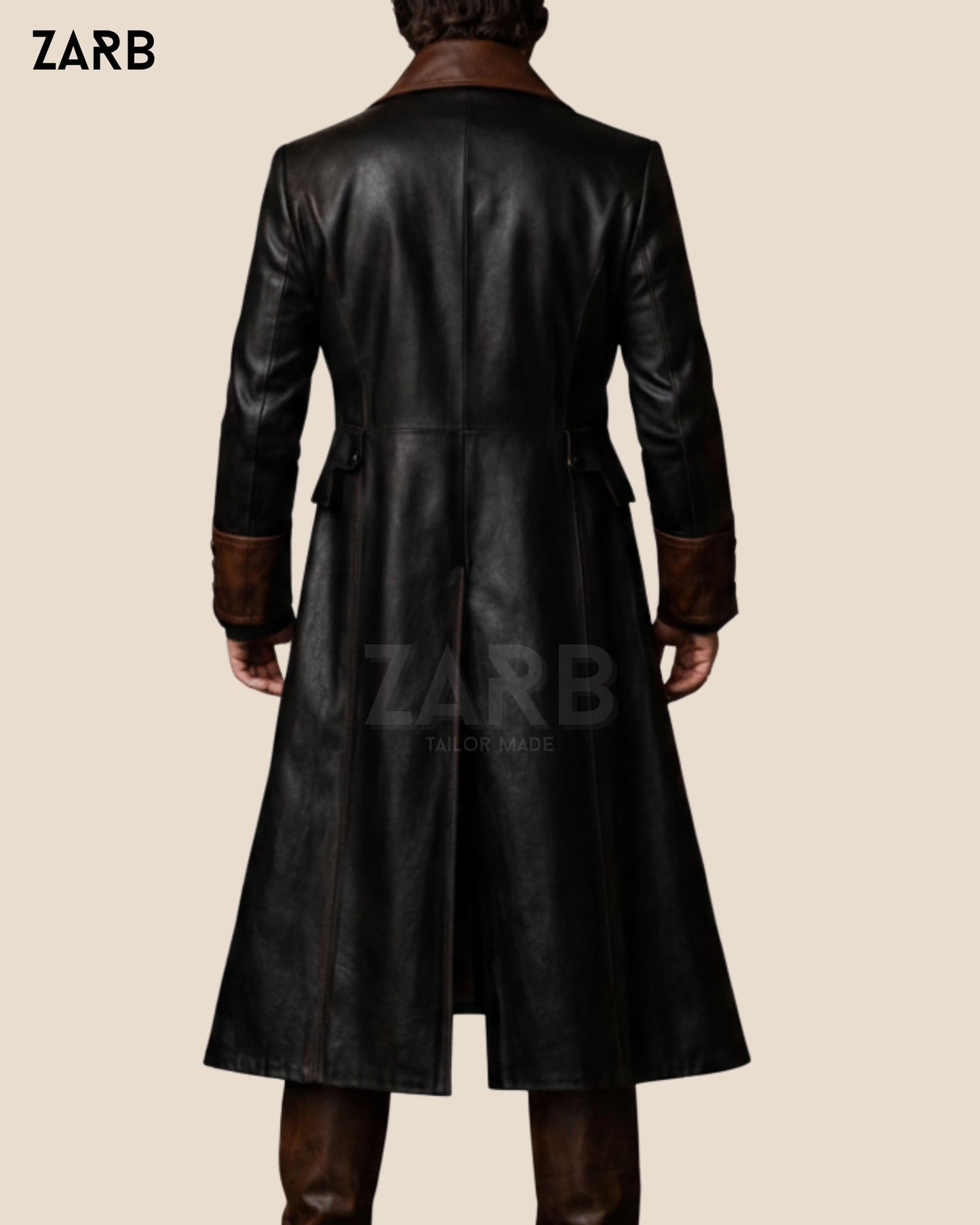 Gothic Leather Long Coat Mens Victorian Vampire Outfit | Bespoke Tailored ZARB Officials