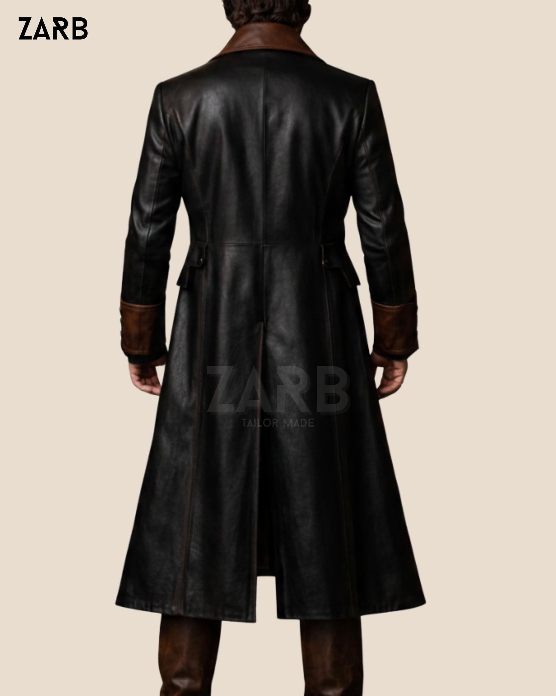 Gothic Leather Long Coat Mens Victorian Vampire Outfit | Bespoke Tailored ZARB Officials