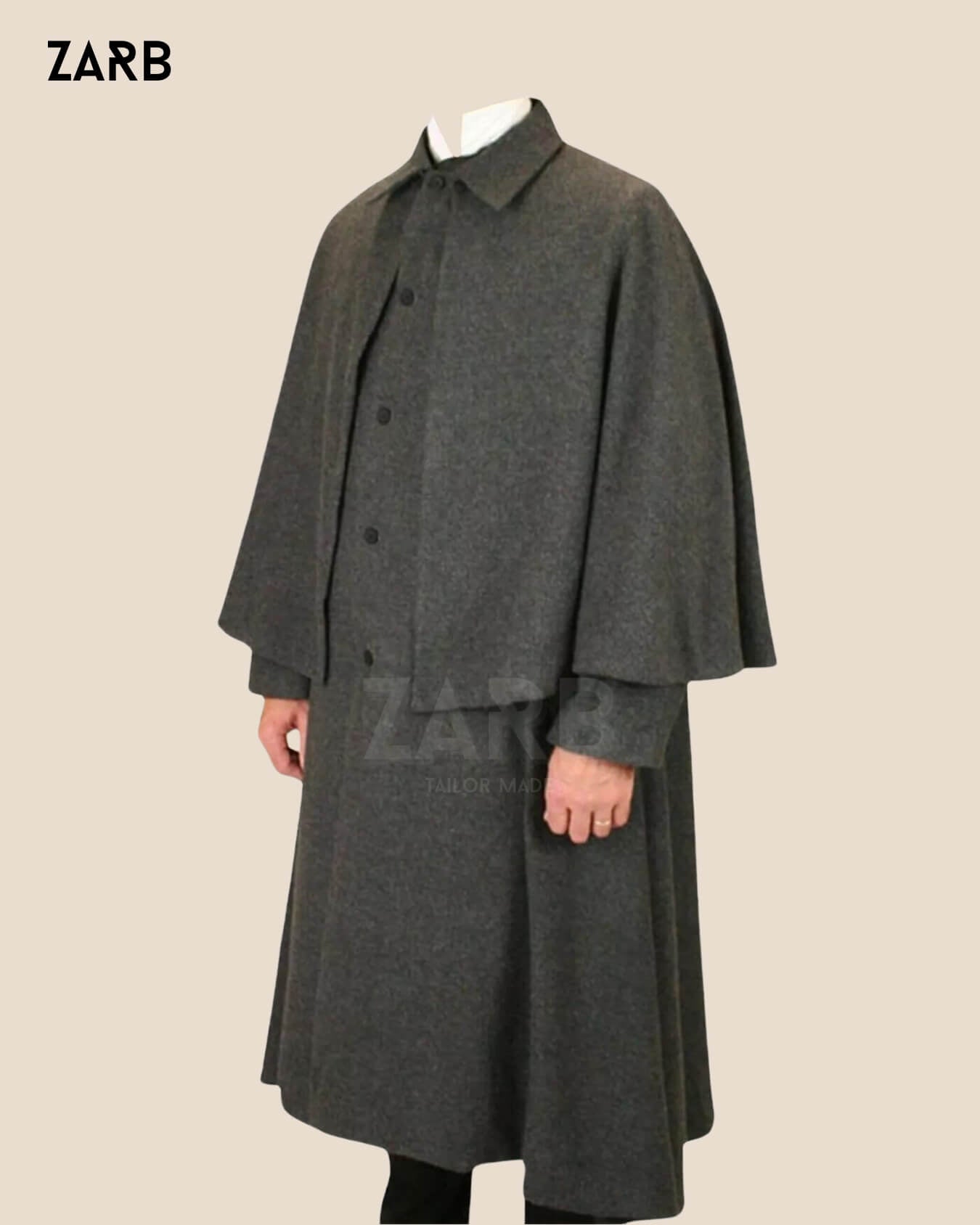 Gray Inverness Cape Coat – Sherlock Holmes Style | Bespoke Tailored ZARB Officials