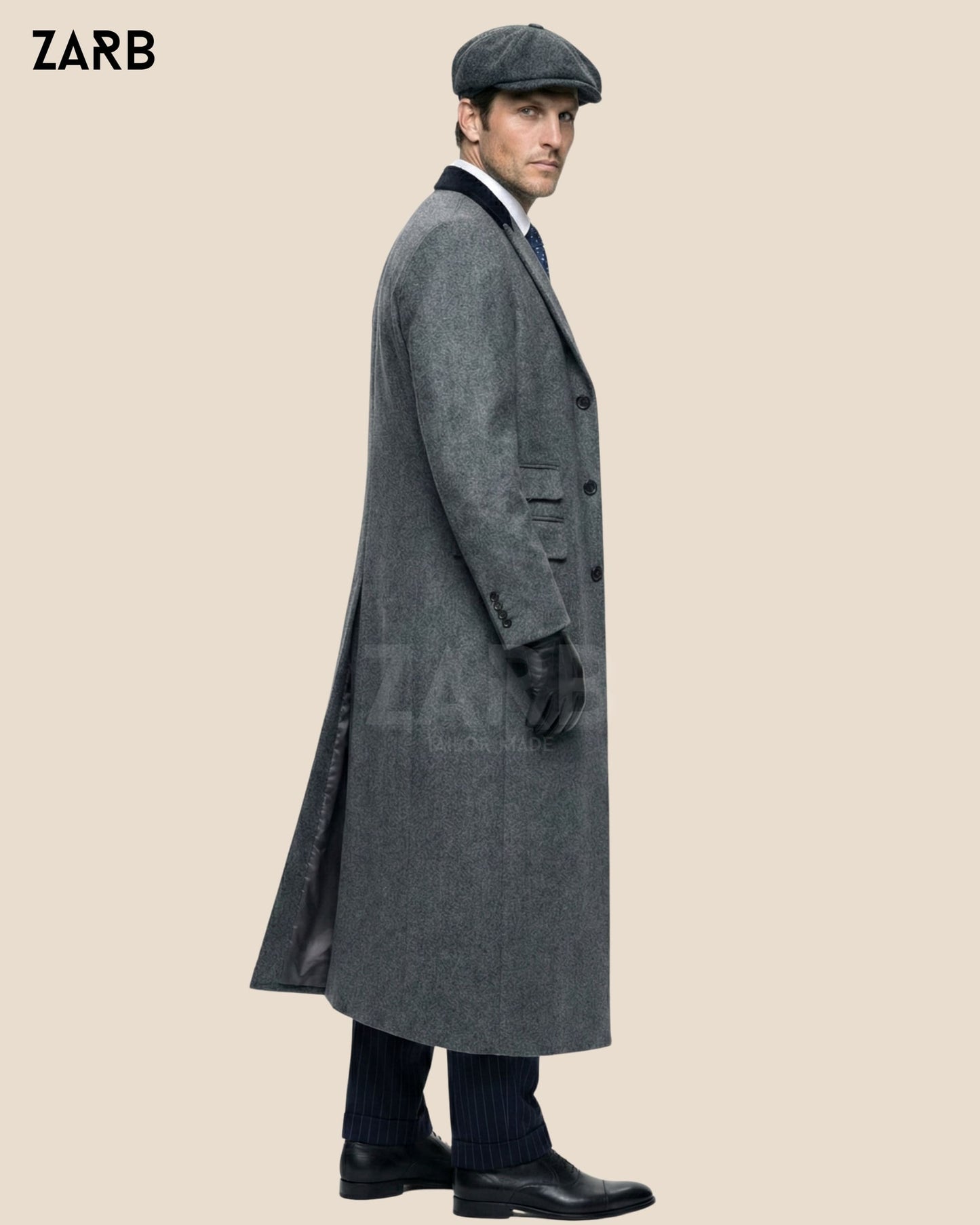 Gray Tweed Wool Long Coat – Peaky Blinders Style Vintage Overcoat for Men | Bespoke Tailored ZARB Officials