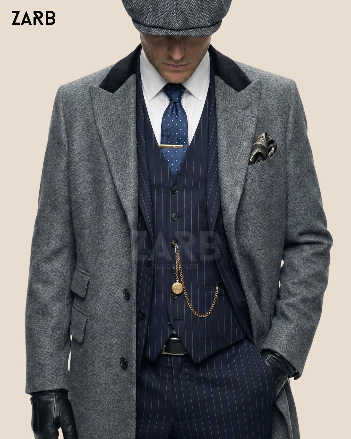 Gray Tweed Wool Long Coat – Peaky Blinders Style Vintage Overcoat for Men | Bespoke Tailored ZARB Officials