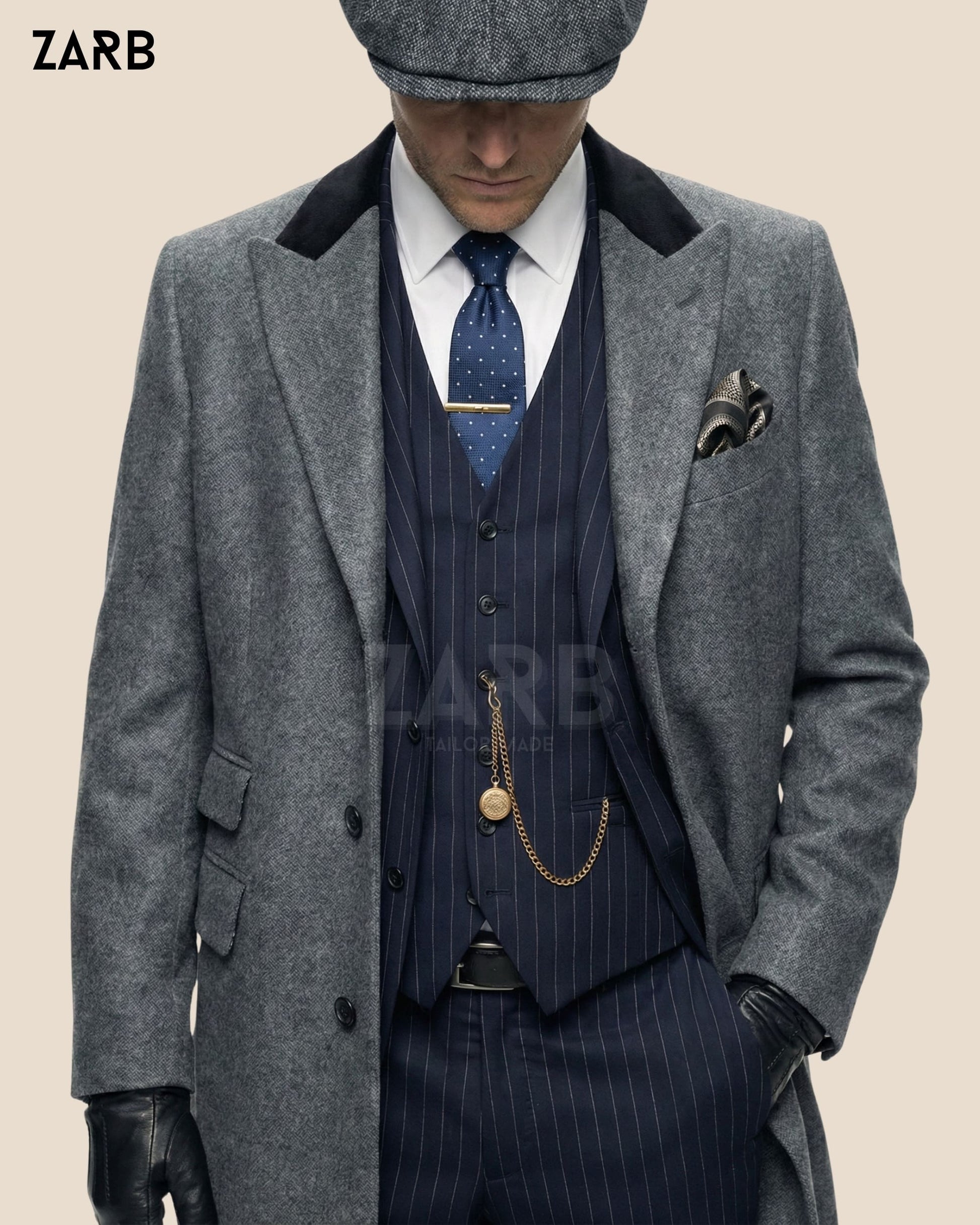 Gray Tweed Wool Long Coat – Peaky Blinders Style Vintage Overcoat for Men | Bespoke Tailored ZARB Officials