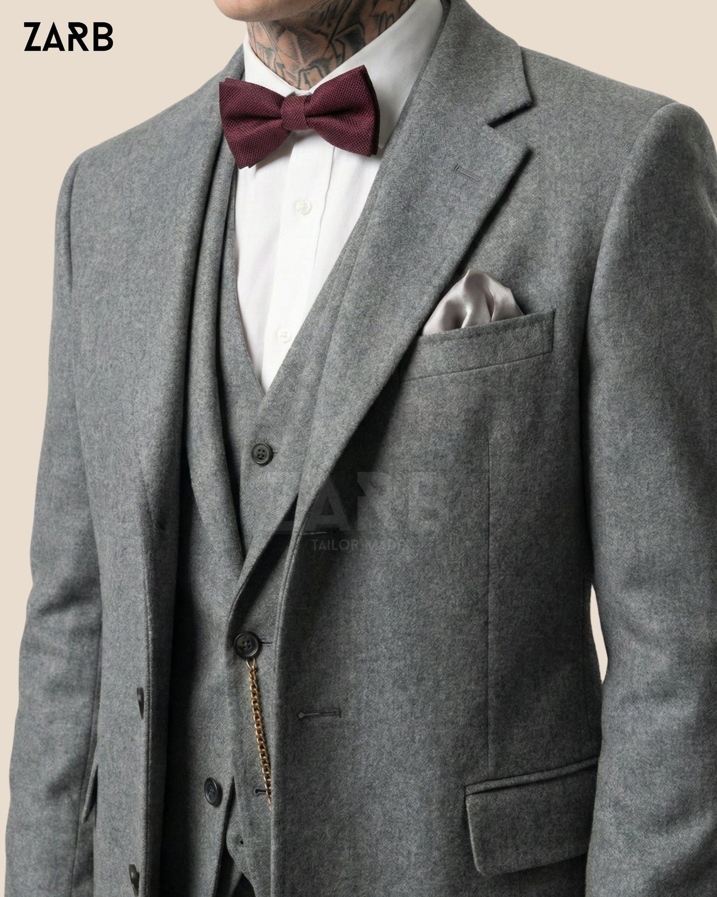 Gray Wool Peaky Blinders 3 Piece Suit with Long Coat – Thomas Shelby Style Vintage Overcoat Outfit | Bespoke Tailored ZARB Officials