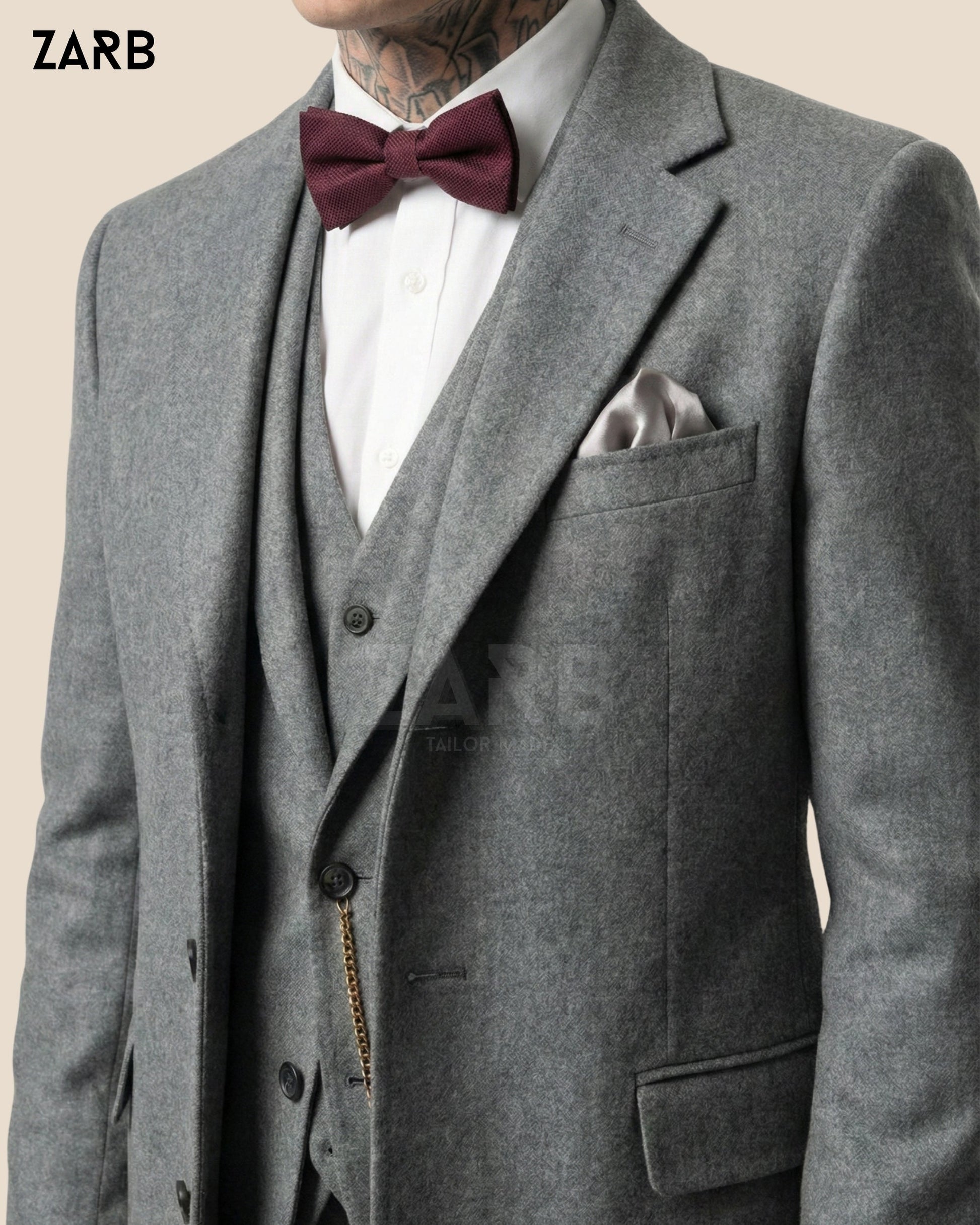 Gray Wool Peaky Blinders 3 Piece Suit with Long Coat – Thomas Shelby Style Vintage Overcoat Outfit | Bespoke Tailored ZARB Officials