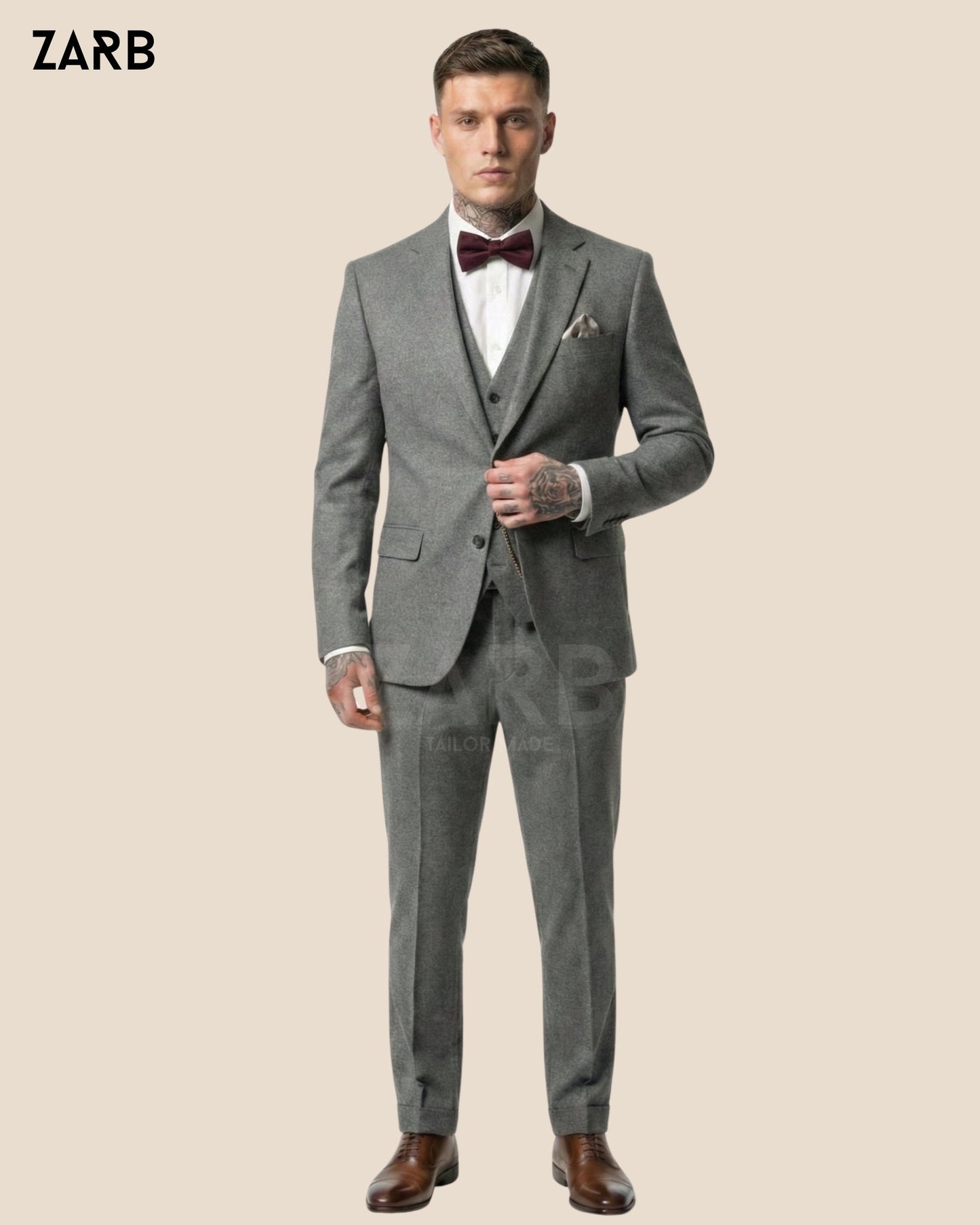 Gray Wool Peaky Blinders 3 Piece Suit with Long Coat – Thomas Shelby Style Vintage Overcoat Outfit | Bespoke Tailored ZARB Officials