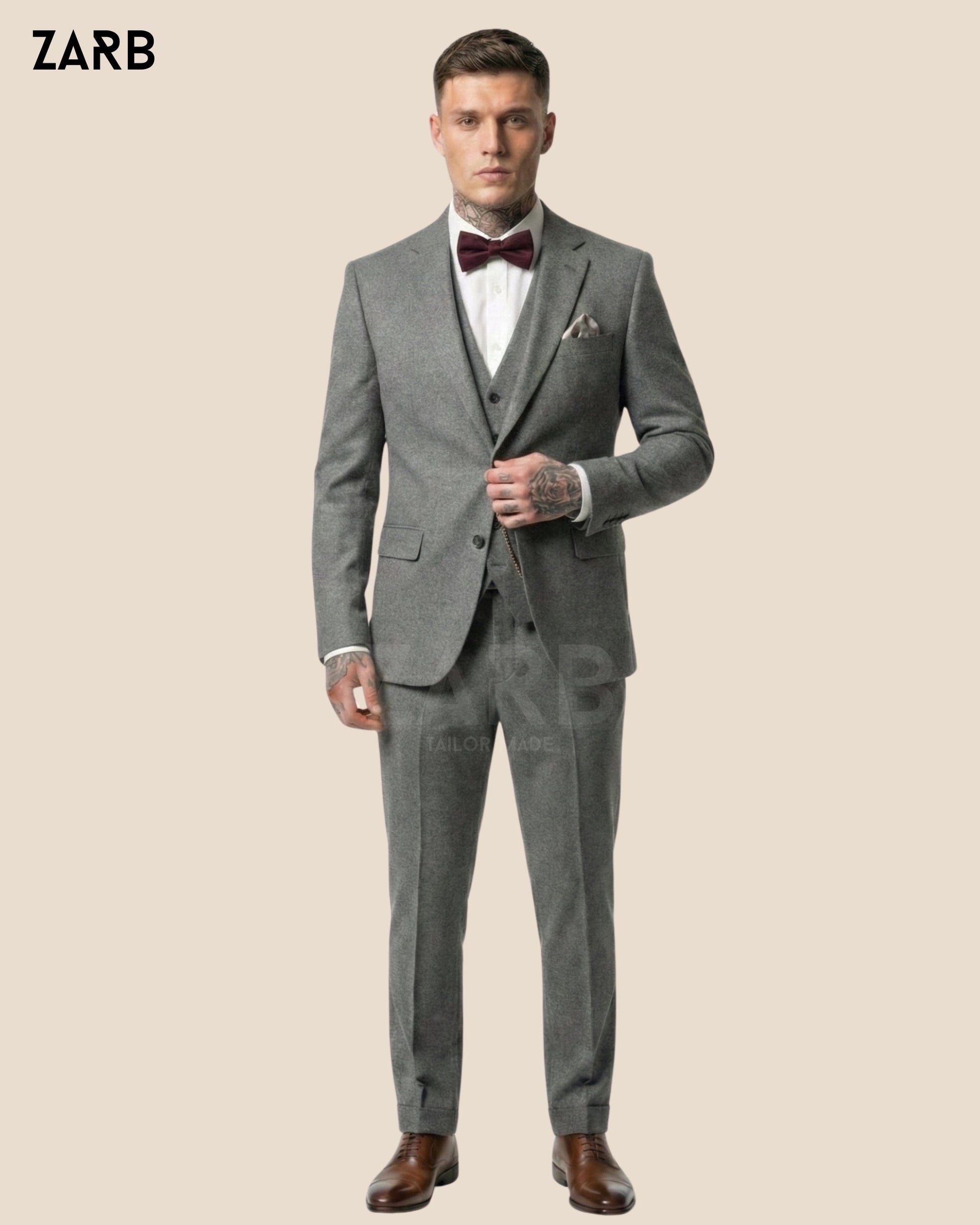Gray Wool Peaky Blinders 3 Piece Suit with Long Coat – Thomas Shelby Style Vintage Overcoat Outfit | Bespoke Tailored ZARB Officials