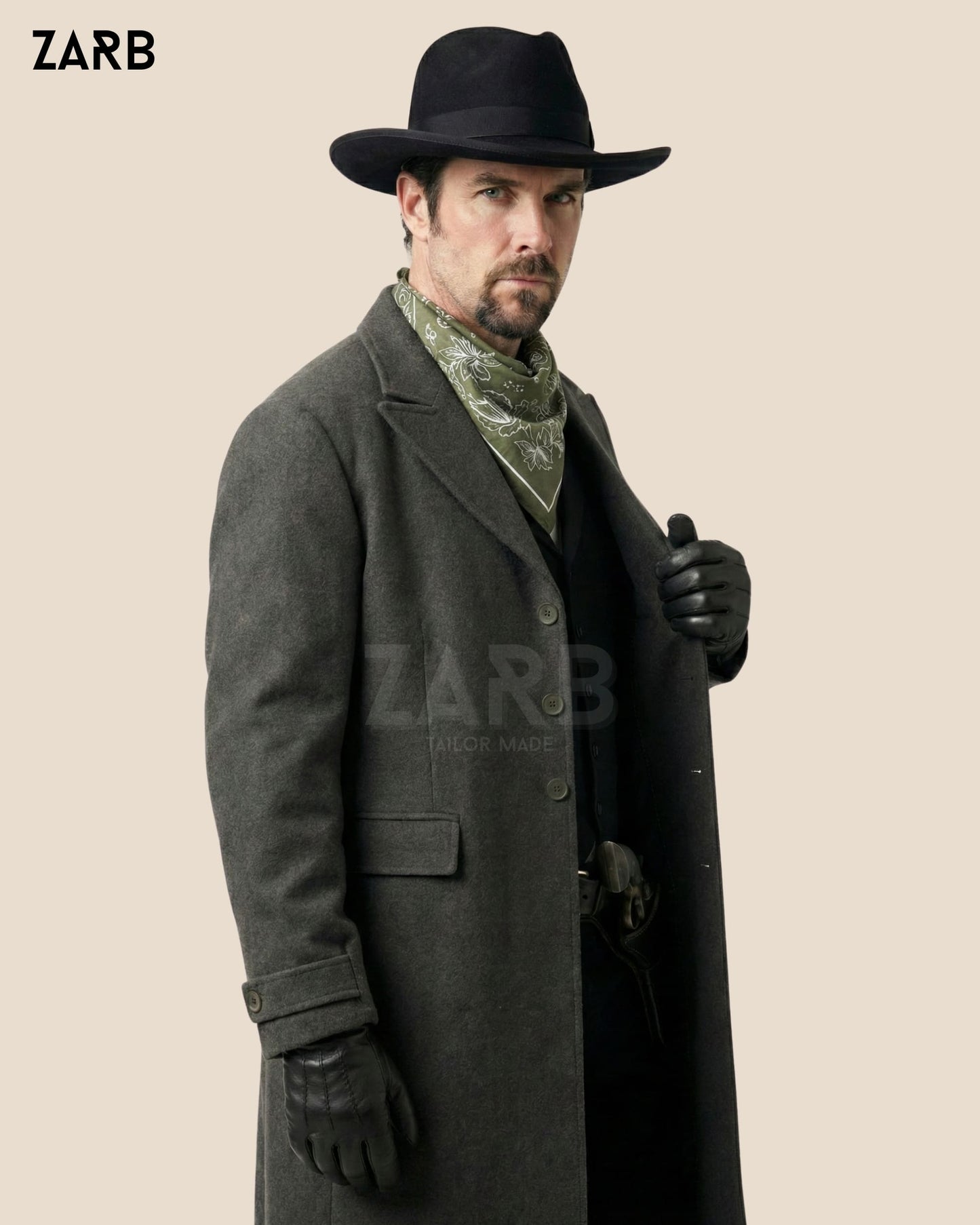 Gray Wool Rifle Coat for Men – Old West Tombstone Long Duster Coat | Bespoke Tailored ZARB Officials