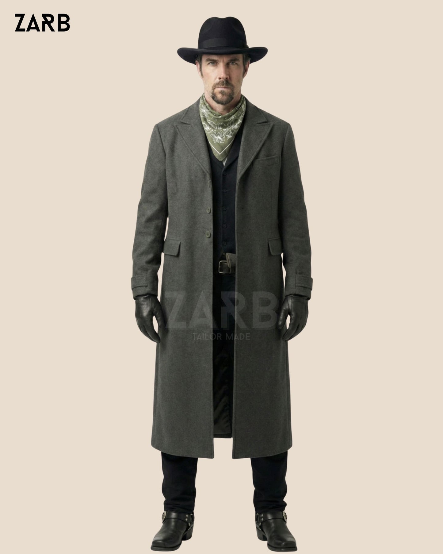 Gray Wool Rifle Coat for Men – Old West Tombstone Long Duster Coat | Bespoke Tailored ZARB Officials