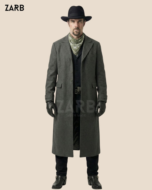 Gray Wool Rifle Coat for Men – Old West Tombstone Long Duster Coat | Bespoke Tailored ZARB Officials