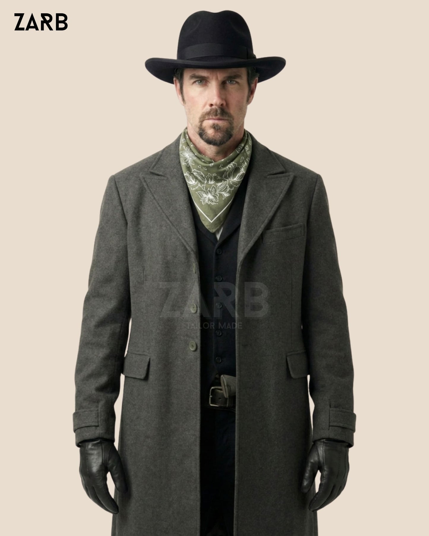 Gray Wool Rifle Coat for Men – Old West Tombstone Long Duster Coat | Bespoke Tailored ZARB Officials
