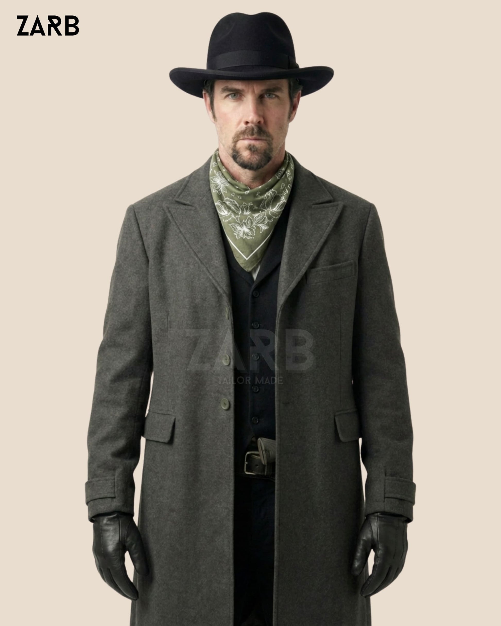 Gray Wool Rifle Coat for Men – Old West Tombstone Long Duster Coat | Bespoke Tailored ZARB Officials