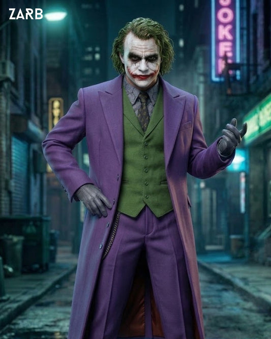 Joker Inspired Purple Long Coat Costume with Green Vest & Trousers | 3 Piece Outfit | Bespoke Tailored ZARB Officials
