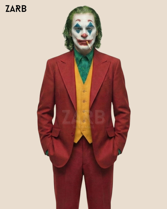 Joker Inspired Red Suit with Yellow Vest – Men’s 3 Piece Costume Outfit | Bespoke Tailored ZARB Officials
