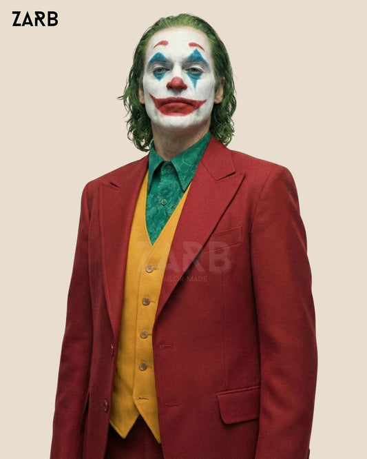 Joker Inspired Red Suit with Yellow Vest – Men’s 3 Piece Costume Outfit | Bespoke Tailored ZARB Officials