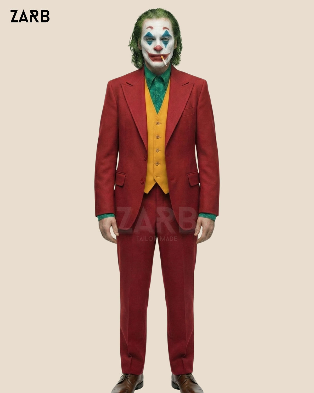 Joker Inspired Red Suit with Yellow Vest – Men’s 3 Piece Costume Outfit | Bespoke Tailored ZARB Officials
