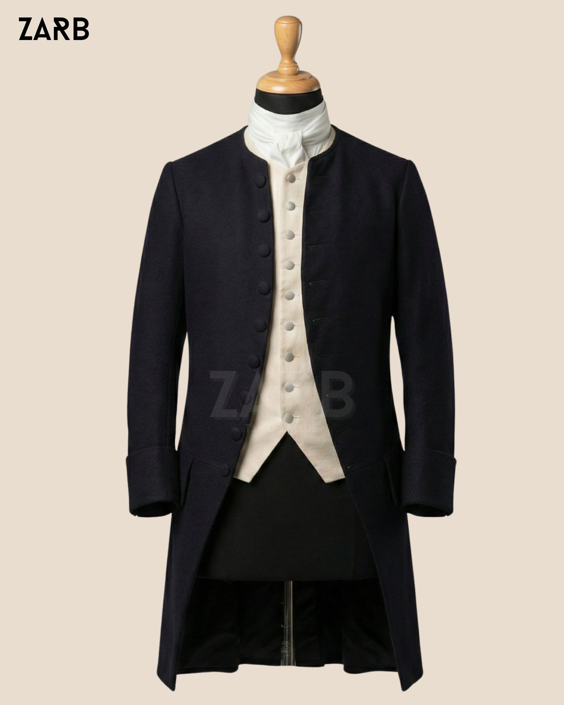 Men’s Black Colonial Frock Coat – 18th Century Revolutionary War Style Coat | Bespoke Tailored ZARB Officials