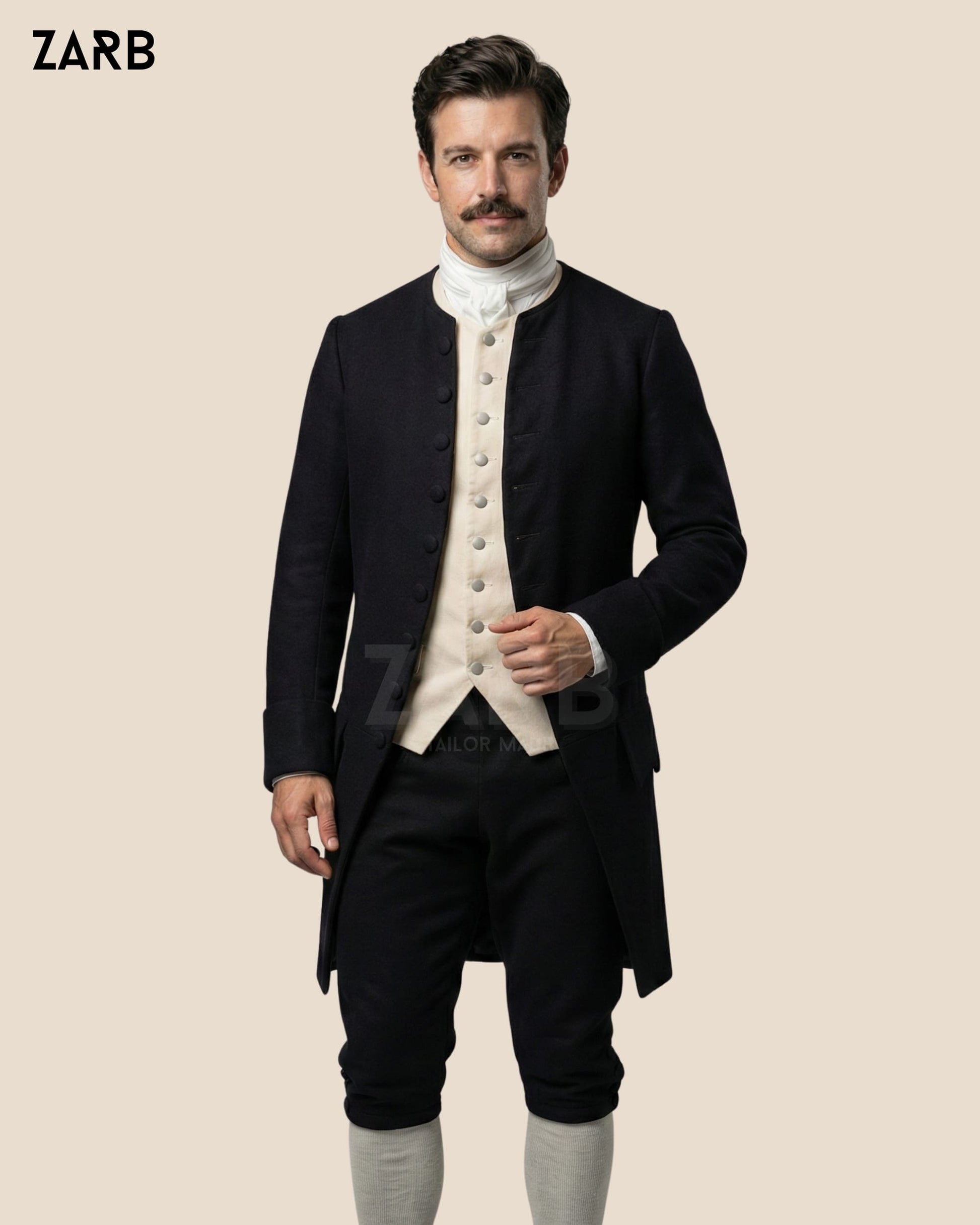 Men’s Black Colonial Frock Coat – 18th Century Revolutionary War Style Coat | Bespoke Tailored ZARB Officials