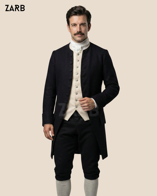 Men’s Black Colonial Frock Coat – 18th Century Revolutionary War Style Coat | Bespoke Tailored ZARB Officials