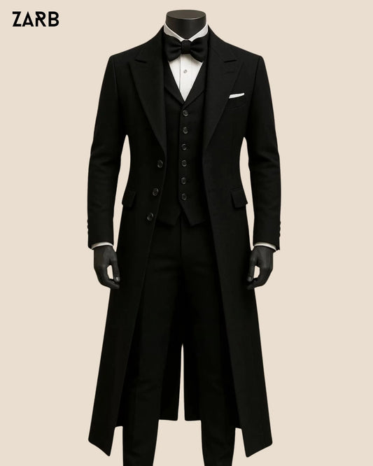 Men’s Black Gothic Victorian Tailcoat Suit | Frock Coat Wedding Outfit | Bespoke Tailored ZARB Officials