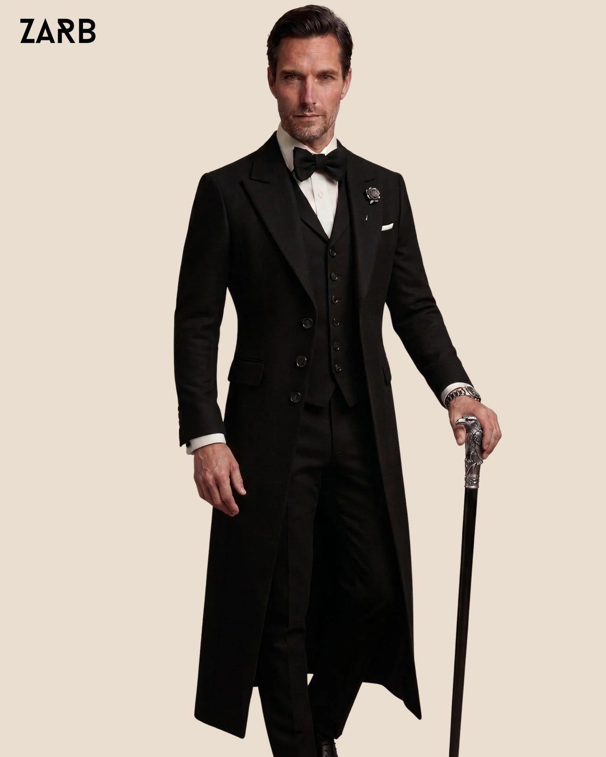 Men’s Black Gothic Victorian Tailcoat Suit | Frock Coat Wedding Outfit | Bespoke Tailored ZARB Officials