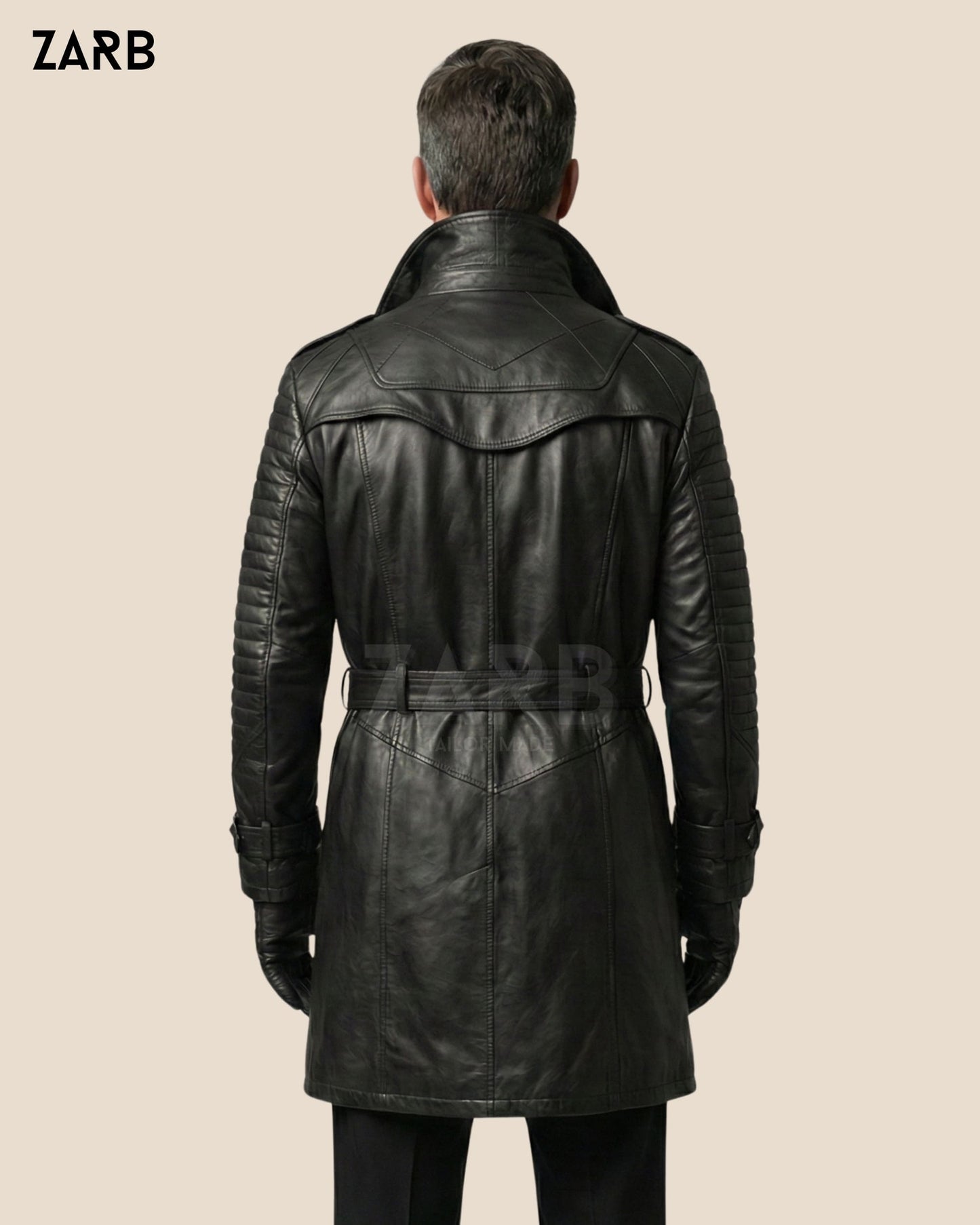 Men’s Black Sheepskin Leather Coat – Belted Shearling Long Winter Jacket | Bespoke Tailored ZARB Officials